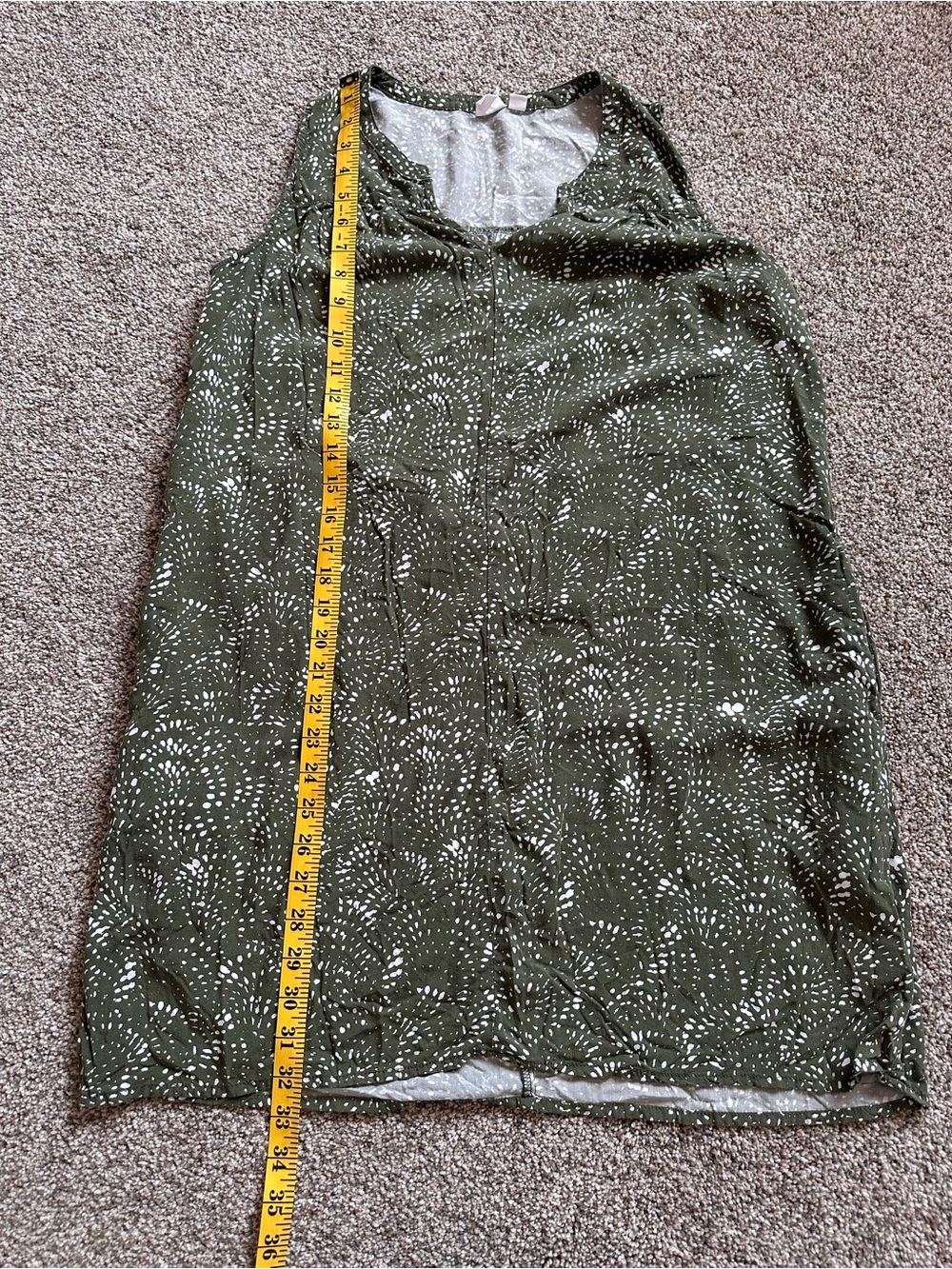 GAP Olive Green Sleeveless Midi Dress with White Abstract Print - Picture 7 of 8